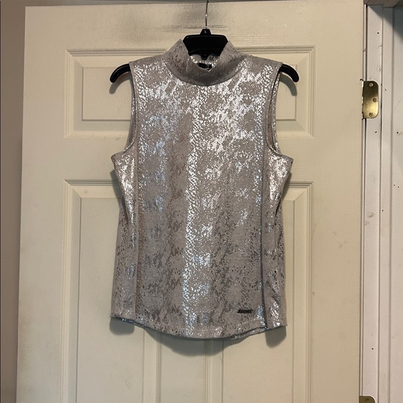 Jones New York Tops - Jones New York Mock Neck Gray Foil Silver Animal Print Sleeveless Top Size Large